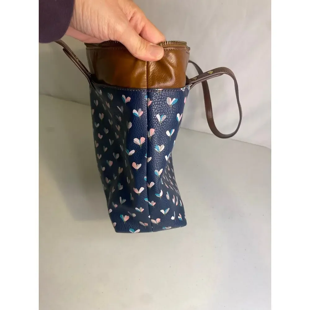 Fossil Anna Blue Heart Large Shoulder Tote Bag Leather Preppy Collegiate - Picture 9 of 14